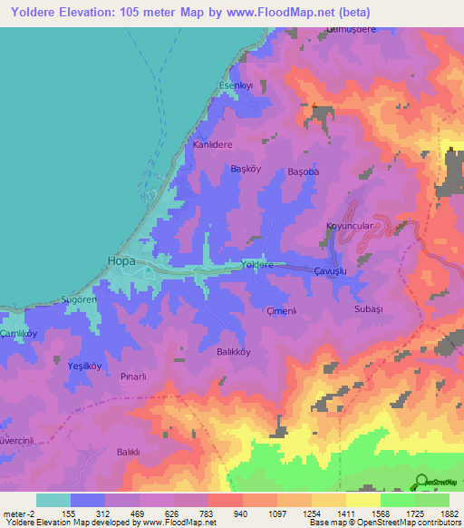 Yoldere,Turkey Elevation Map