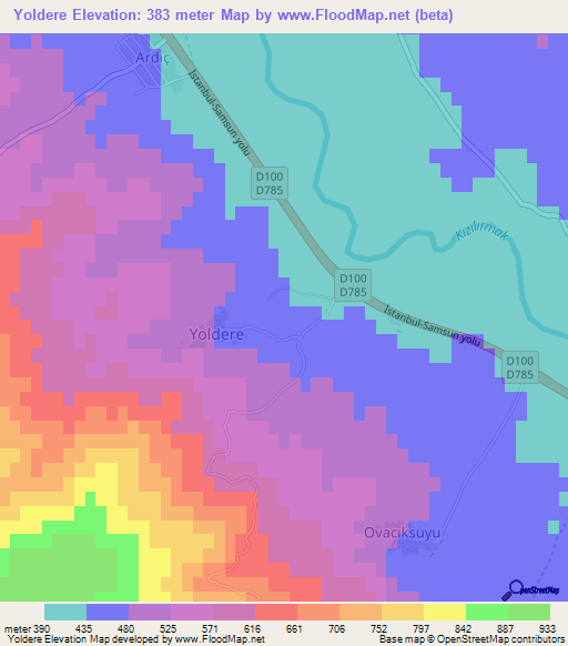 Yoldere,Turkey Elevation Map