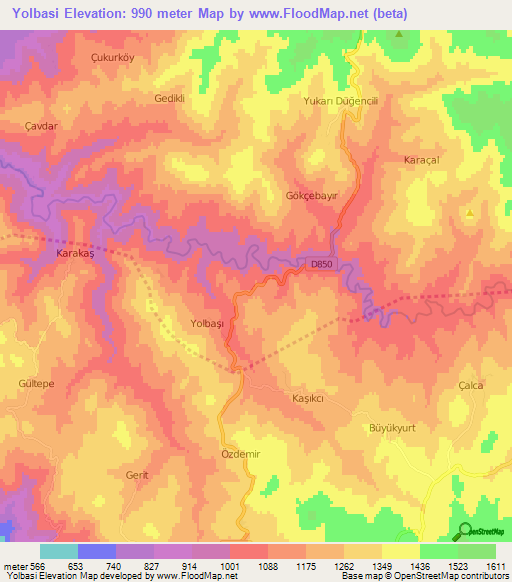 Yolbasi,Turkey Elevation Map