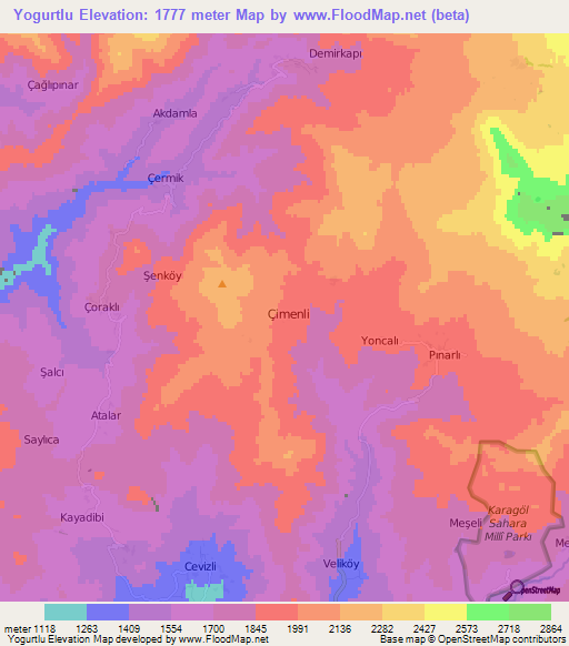 Yogurtlu,Turkey Elevation Map