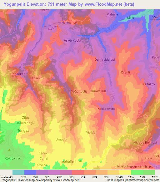 Yogunpelit,Turkey Elevation Map