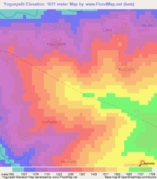 Yogunpelit,Turkey Elevation Map