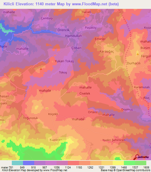 Kilicli,Turkey Elevation Map