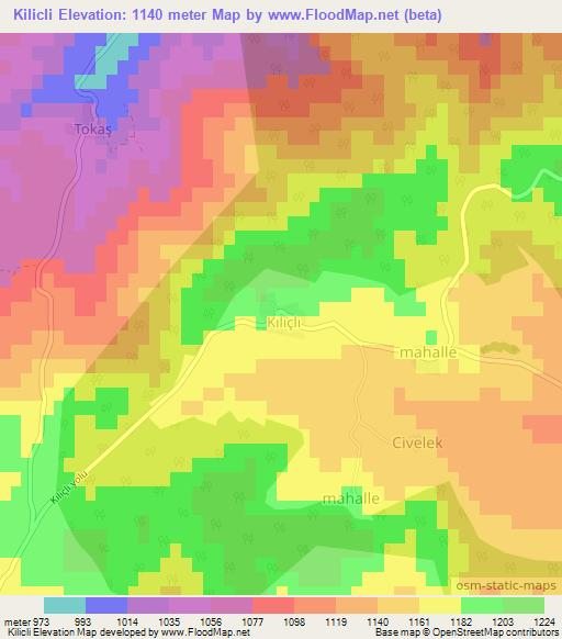 Kilicli,Turkey Elevation Map