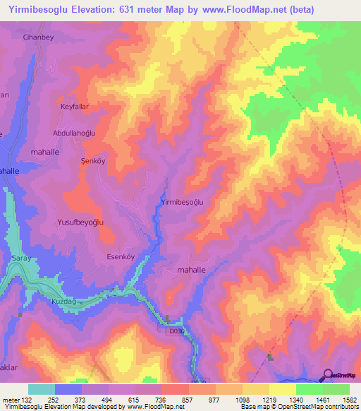 Yirmibesoglu,Turkey Elevation Map