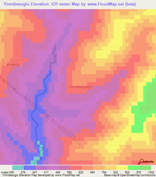 Yirmibesoglu,Turkey Elevation Map