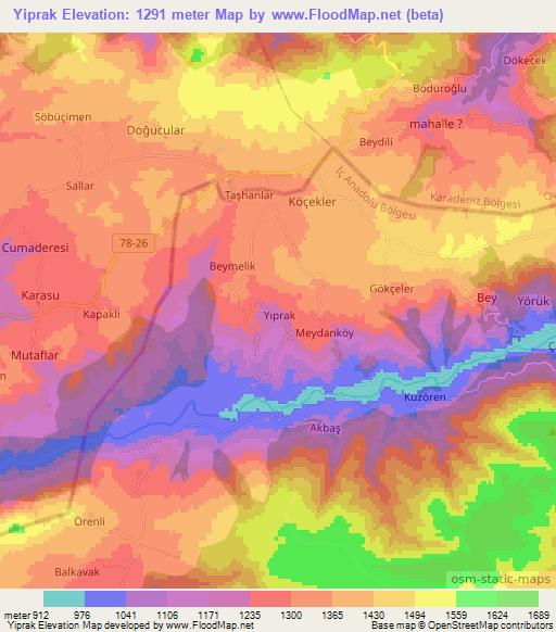 Yiprak,Turkey Elevation Map