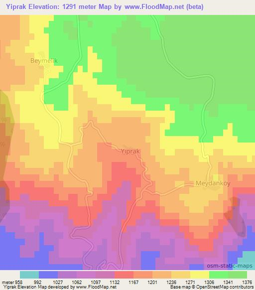 Yiprak,Turkey Elevation Map