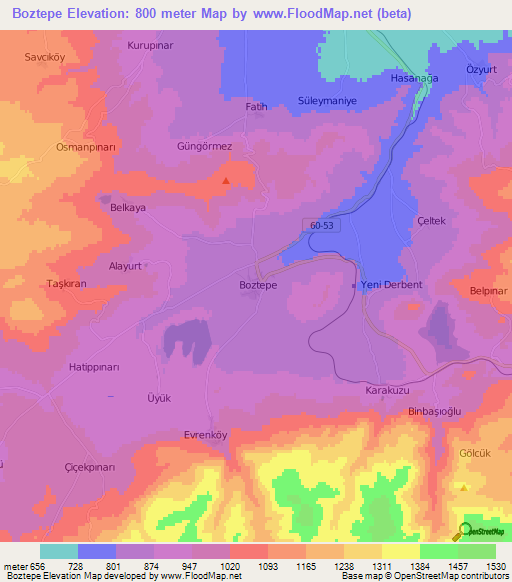 Boztepe,Turkey Elevation Map