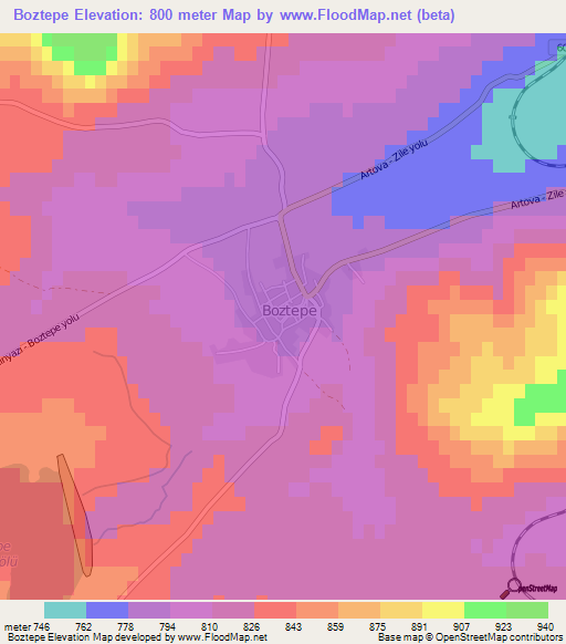 Boztepe,Turkey Elevation Map