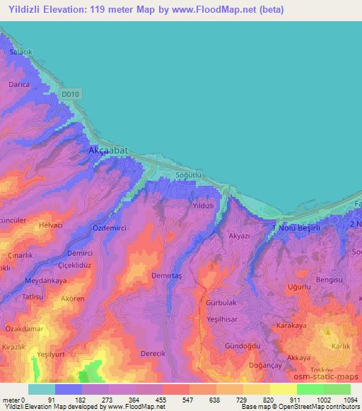 Yildizli,Turkey Elevation Map