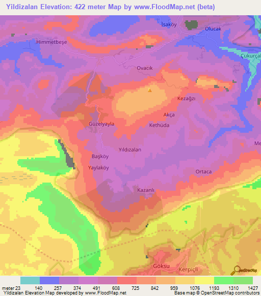 Yildizalan,Turkey Elevation Map