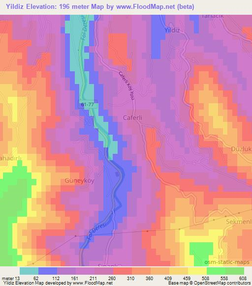 Yildiz,Turkey Elevation Map