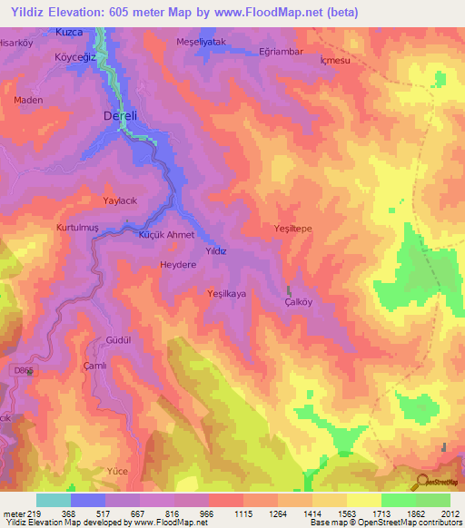 Yildiz,Turkey Elevation Map