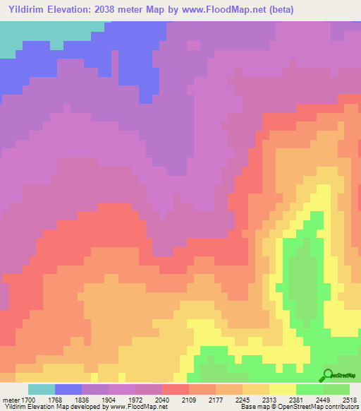 Yildirim,Turkey Elevation Map