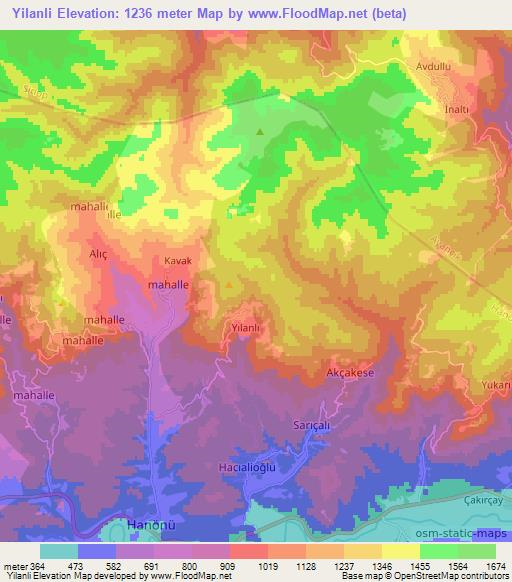 Yilanli,Turkey Elevation Map