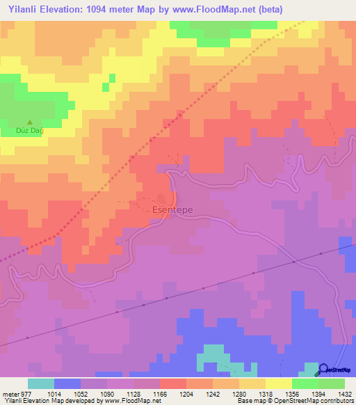 Yilanli,Turkey Elevation Map