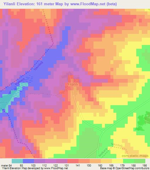 Yilanli,Turkey Elevation Map