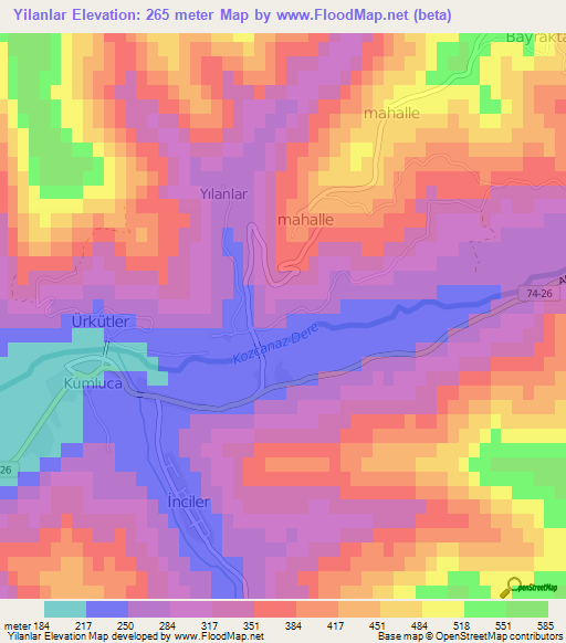 Yilanlar,Turkey Elevation Map