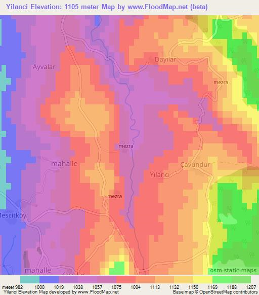 Yilanci,Turkey Elevation Map