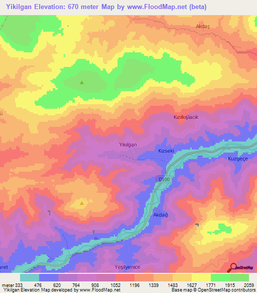 Yikilgan,Turkey Elevation Map