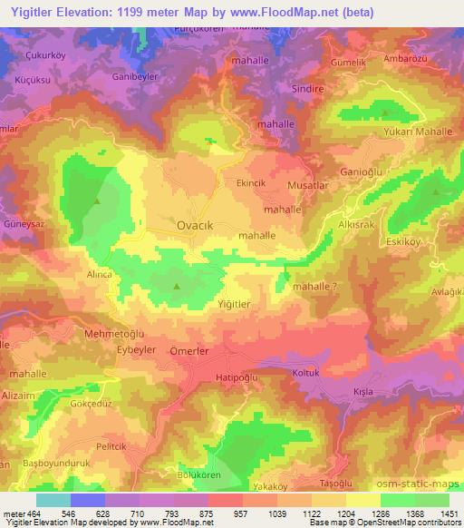 Yigitler,Turkey Elevation Map