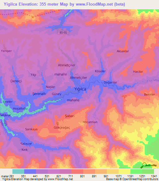 Yigilca,Turkey Elevation Map