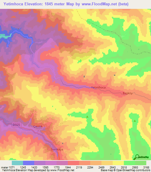 Yetimhoca,Turkey Elevation Map