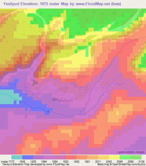 Yesilyurt,Turkey Elevation Map