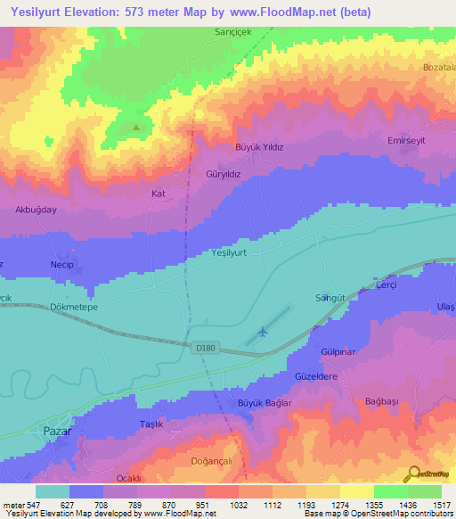 Yesilyurt,Turkey Elevation Map