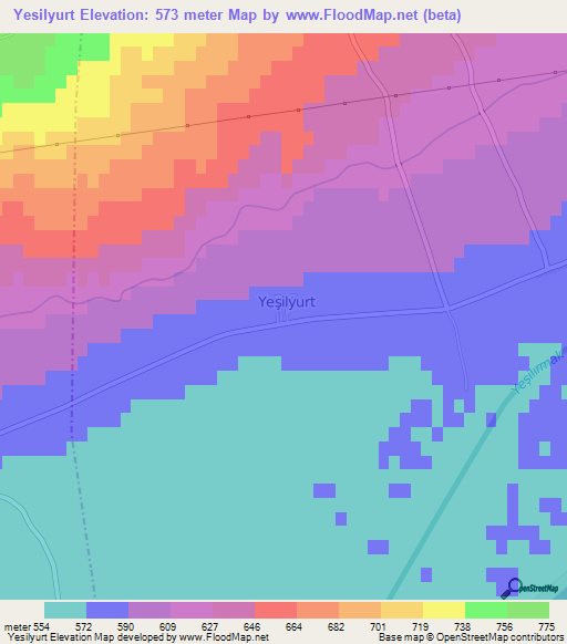 Yesilyurt,Turkey Elevation Map