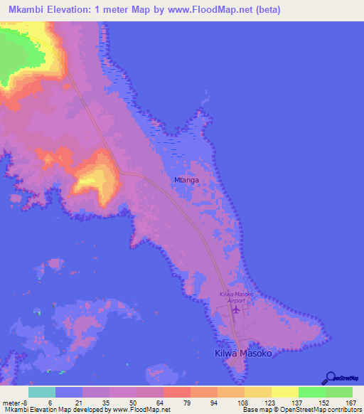 Mkambi,Tanzania Elevation Map