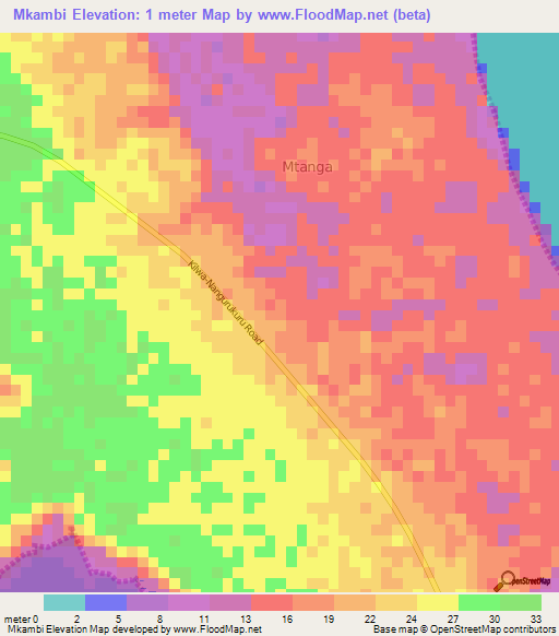 Mkambi,Tanzania Elevation Map