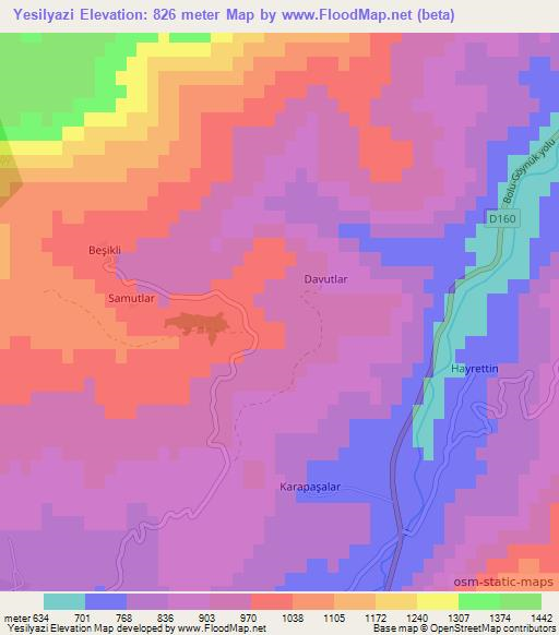 Yesilyazi,Turkey Elevation Map