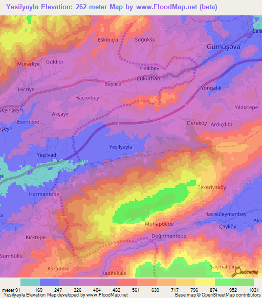 Yesilyayla,Turkey Elevation Map