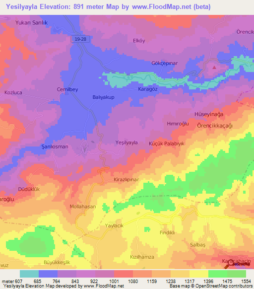 Yesilyayla,Turkey Elevation Map