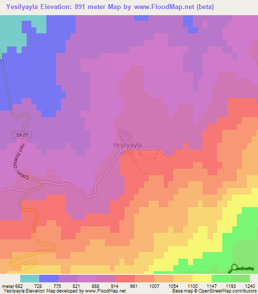 Yesilyayla,Turkey Elevation Map