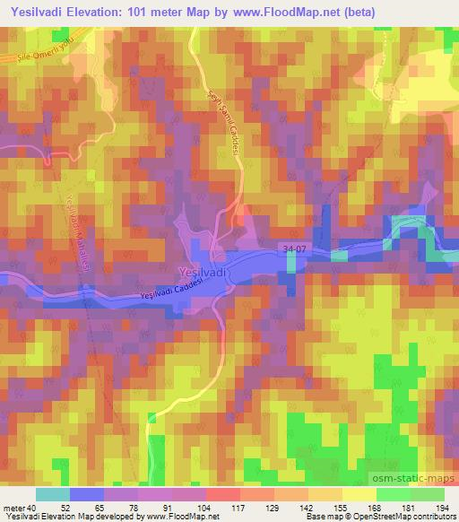 Yesilvadi,Turkey Elevation Map