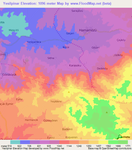 Yesilpinar,Turkey Elevation Map