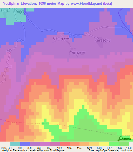 Yesilpinar,Turkey Elevation Map