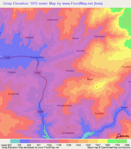 Girap,Turkey Elevation Map