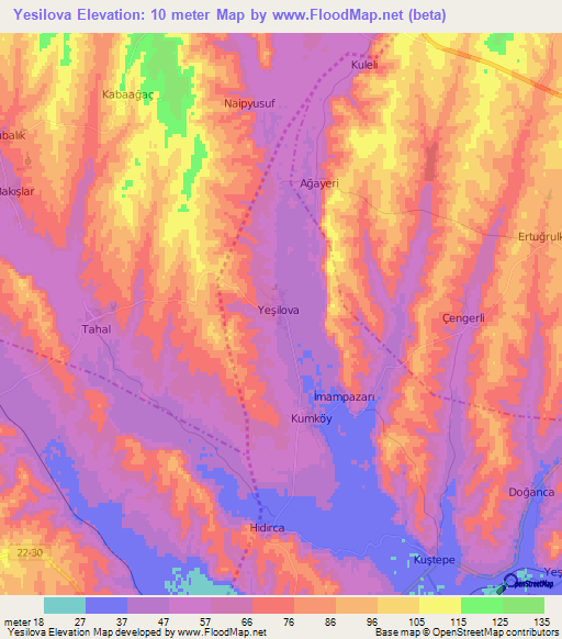 Yesilova,Turkey Elevation Map