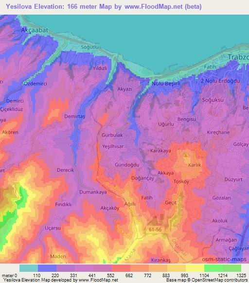 Yesilova,Turkey Elevation Map