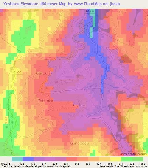 Yesilova,Turkey Elevation Map