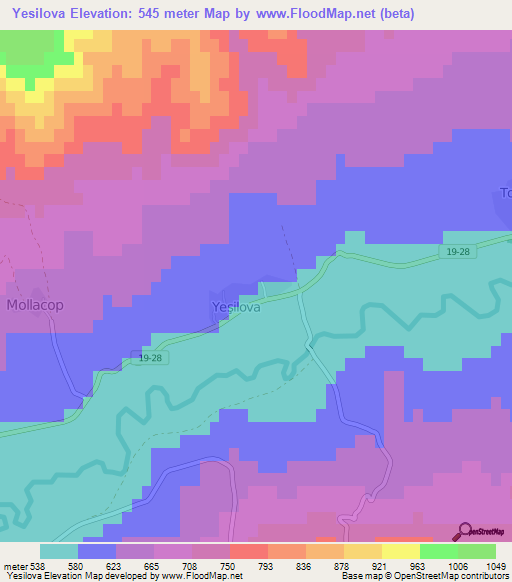 Yesilova,Turkey Elevation Map