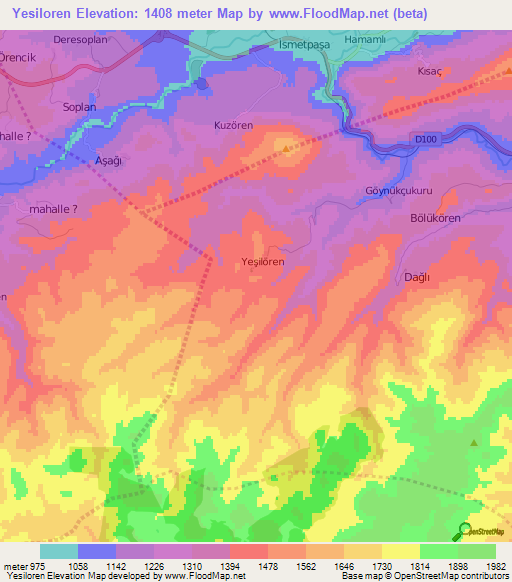 Yesiloren,Turkey Elevation Map