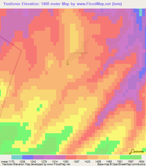 Yesiloren,Turkey Elevation Map