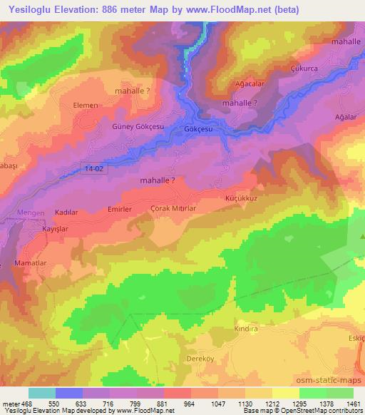 Yesiloglu,Turkey Elevation Map