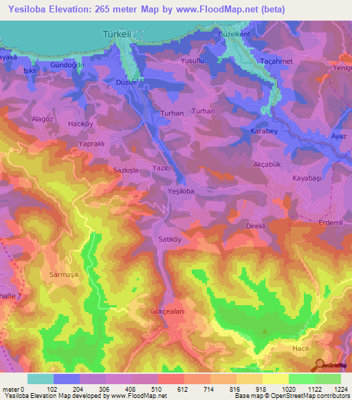 Yesiloba,Turkey Elevation Map