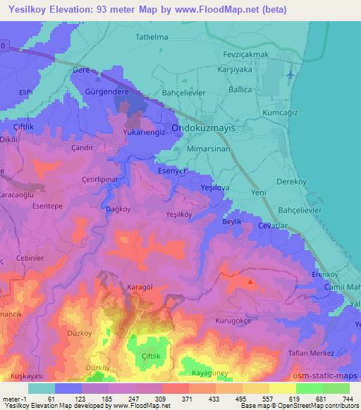 Yesilkoy,Turkey Elevation Map